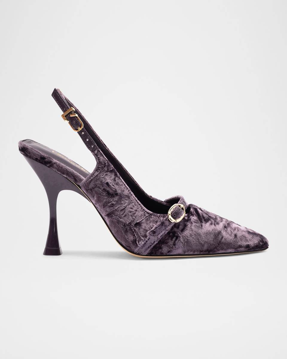 Ines Velvet Buckle Slingback Pumps